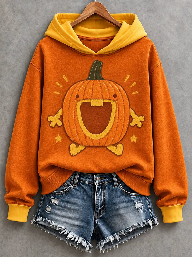 Women's Halloween Fun Pumpkin Face Print Hoodie