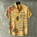 Men's Retro Bohemian Hippie Style Sunflower And Guitar Print Short-sleeve Shirt