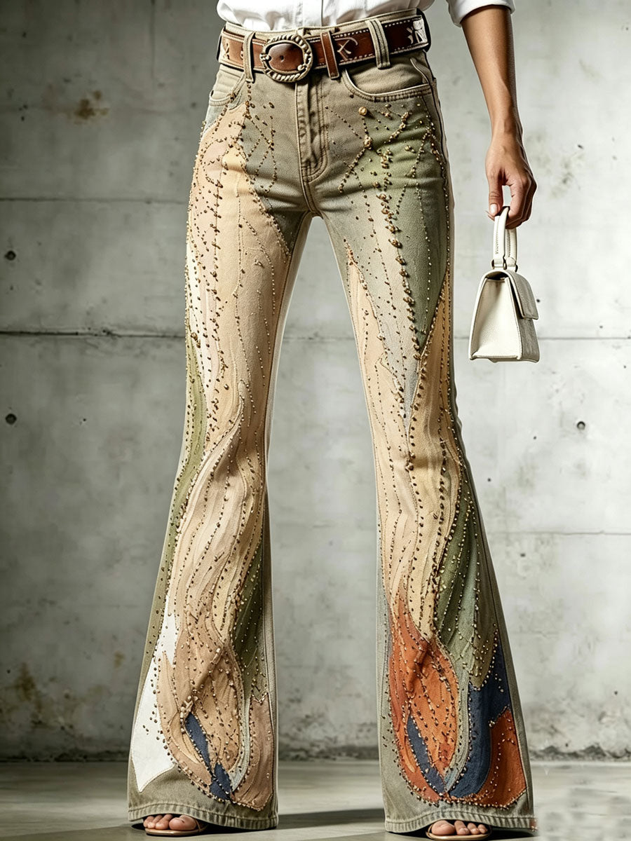 Ladies' Western Style Contrasting Denim Pants