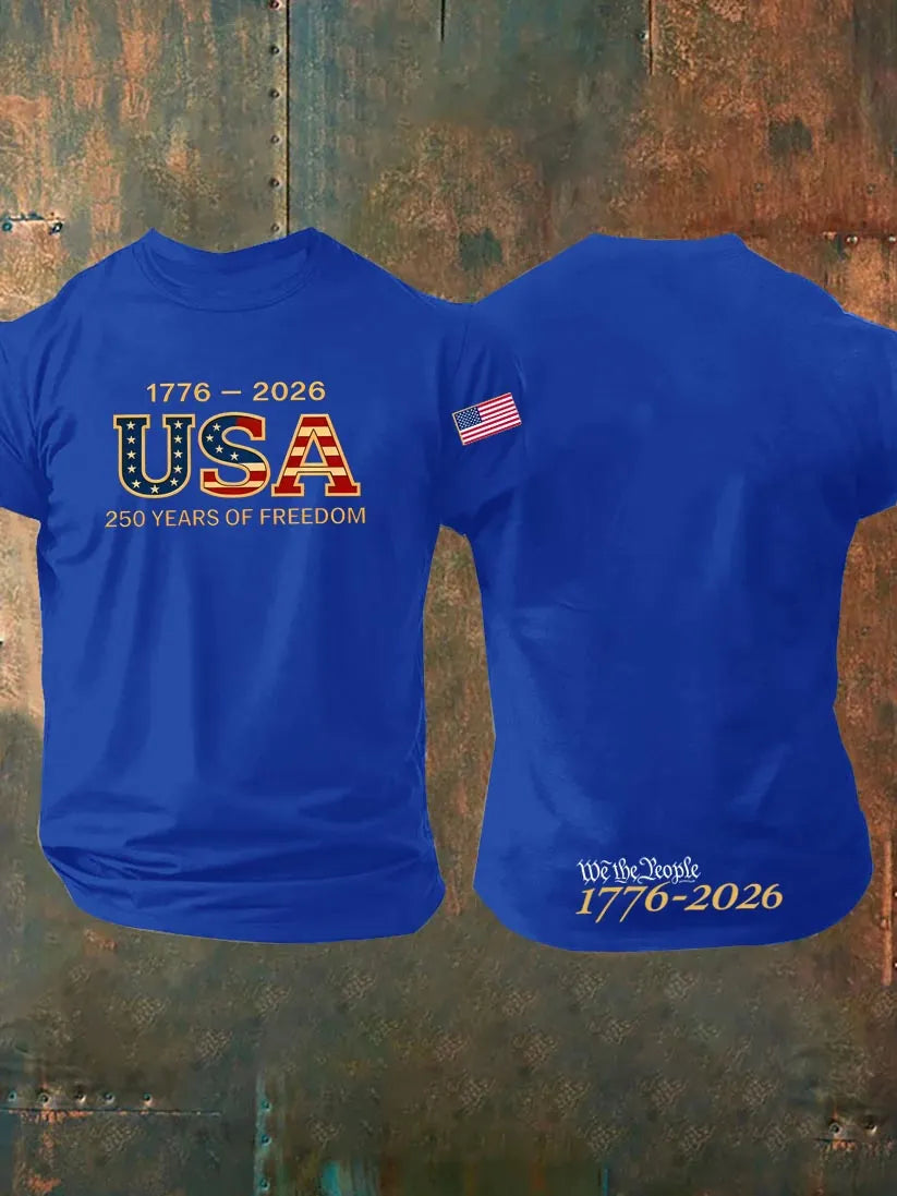 1776-2026 USA 250th Years Of Freedom Pattern 100% Cotton T-Shirt