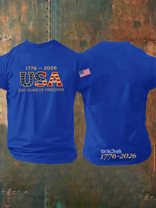 1776-2026 USA 250th Years Of Freedom Pattern 100% Cotton T-Shirt
