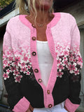 Women'S Breast Cancer Floral Knitted Cardigan