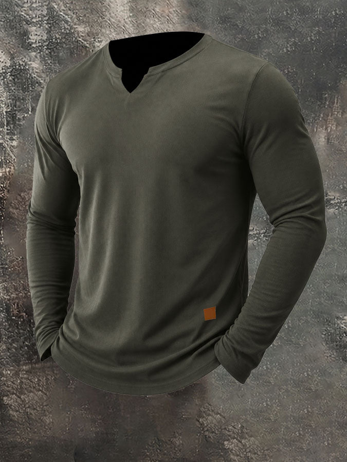 Men's Plain Casual V-Neck Long Sleeve T-Shirt