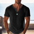 Men's Cotton Linen  Short Sleeve V Neck  T-Shirt