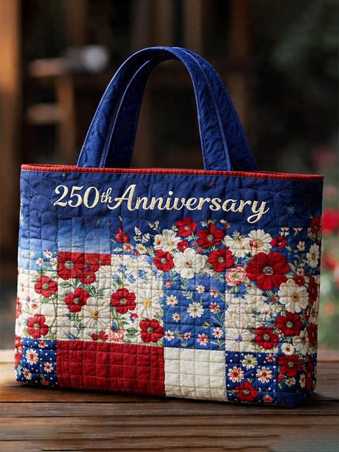 US 250th Anniversary Floral Art Casual Quilted Tote Bag
