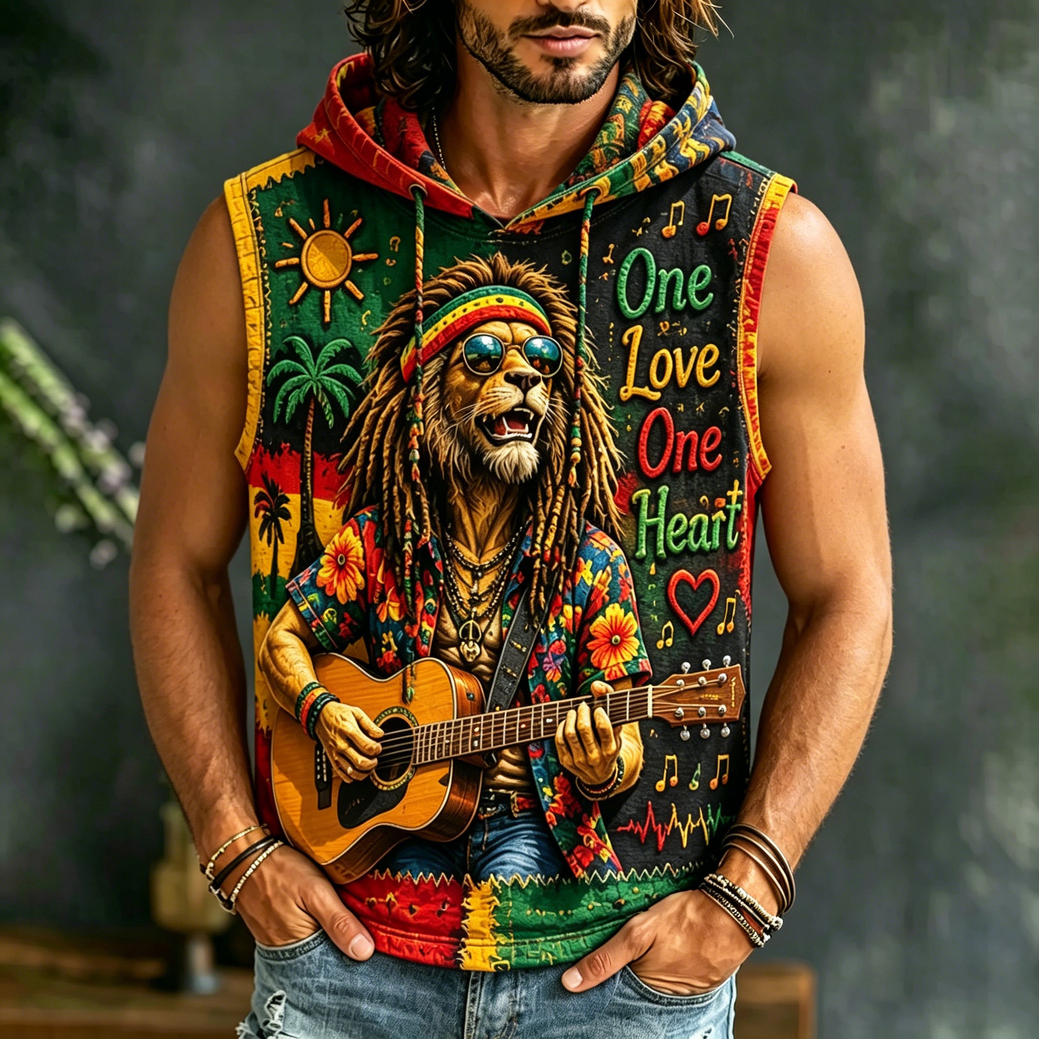 Men's Hippie Lion Vacation Casual Hooded Vest