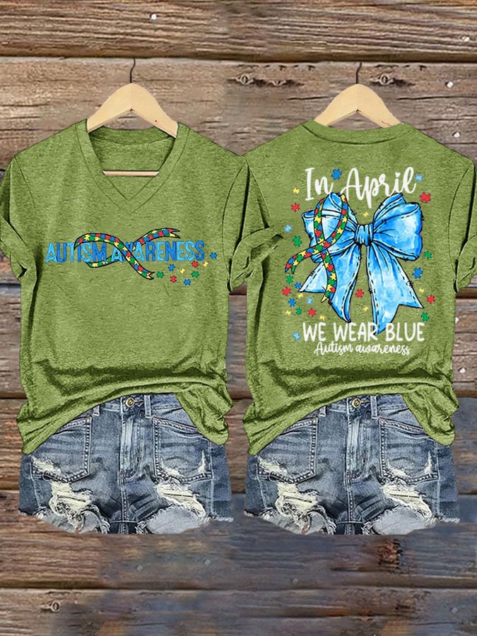 Women's Wear Blue In April To Raise Awareness Of Autism Printed Short-Sleeved T-Shirt
