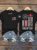 Women's Vintage USA 250th Anniversary One Nation Under God Print Casual T-shirt