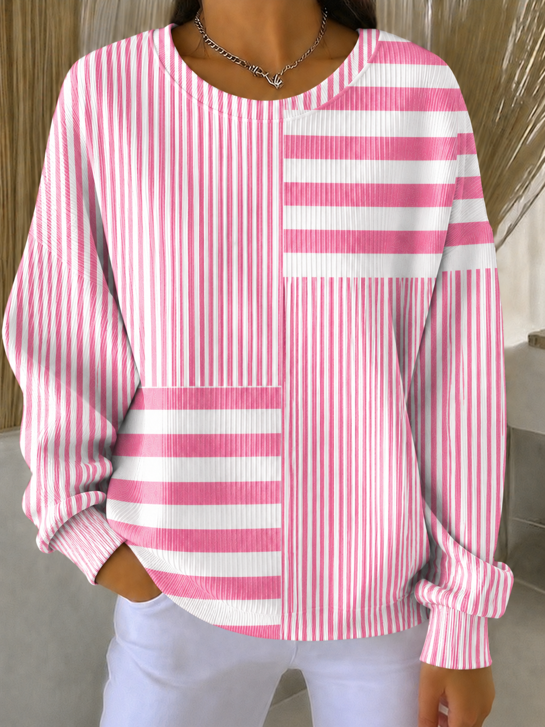 Women'S Breast Cancer Promotional Print Casual Waffle Sweatshirt