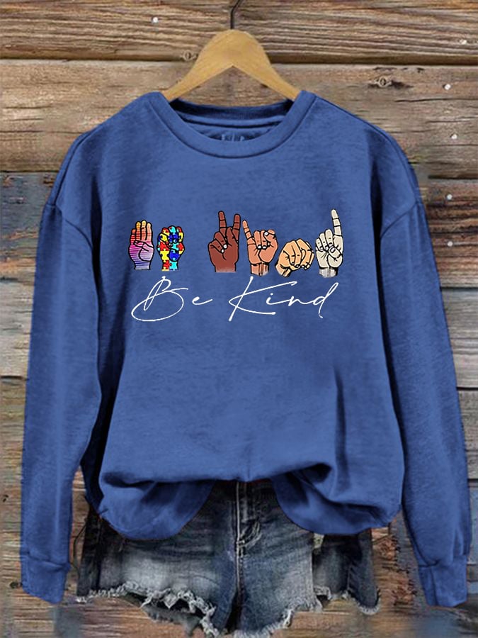 Women's  Rainbow Be Kind Autism Printed Sweatshirt