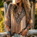 Women's Retro Hippie Western Style Leopard Print Cotton Linen Top