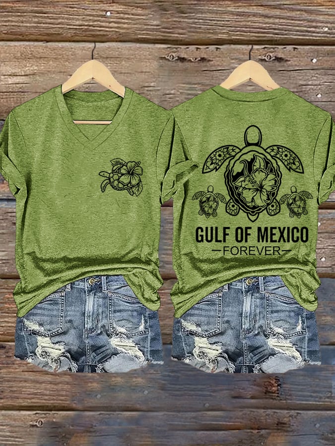 Women's Gulf of Mexico Print V-Neck T-Shirt