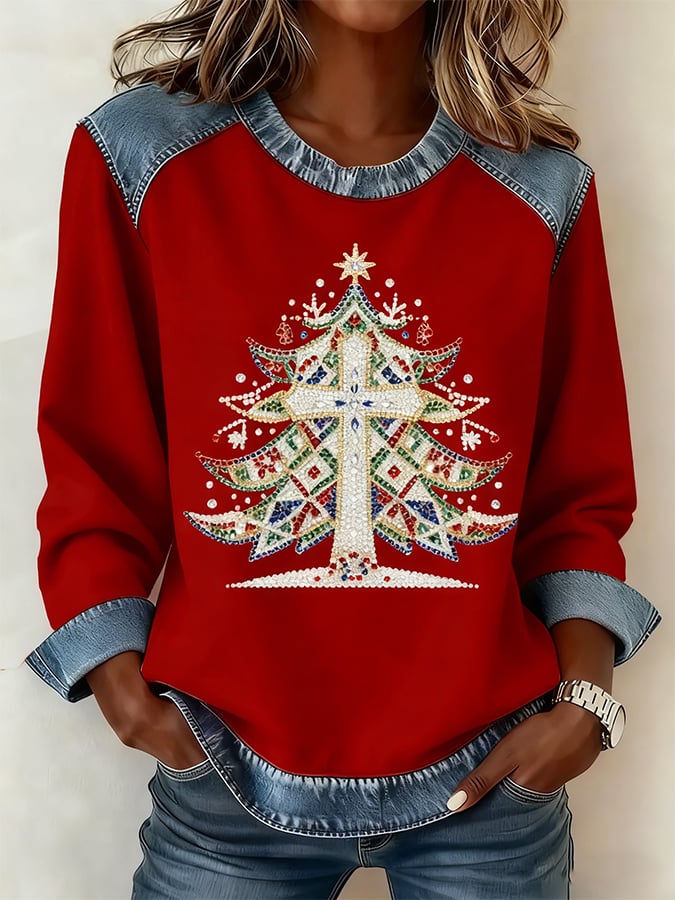 Women's Christmas Pattern Patchwork Comfortable Sweatshirt