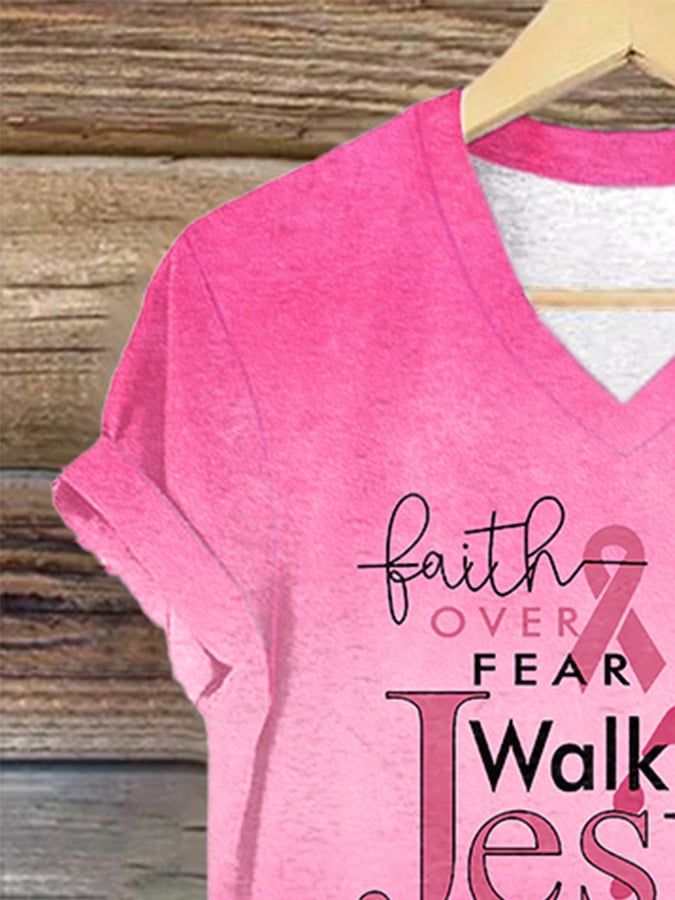 Women'S Just Breathe Breast Cancer Awareness Print Casual T-Shirt