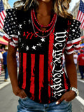 Women's patriotic 250th anniversary printed flag ruffled sleeve top