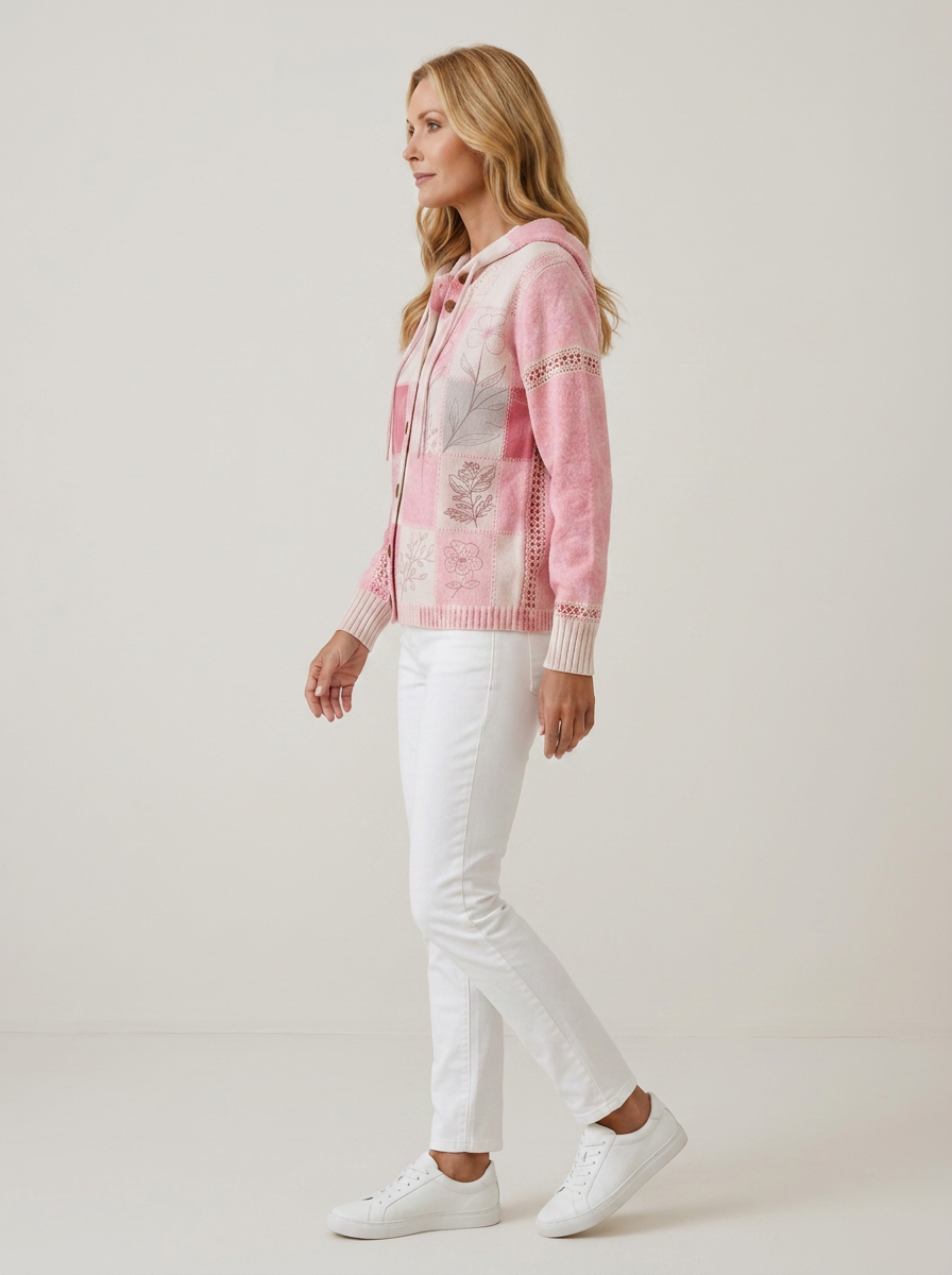 Women's Breast Cancer Awareness Pink Floral Patchwork Printed Cardigan