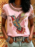 Women's Breast Cancer Awareness Short-Sleeve T-Shirt with Hummingbird Print