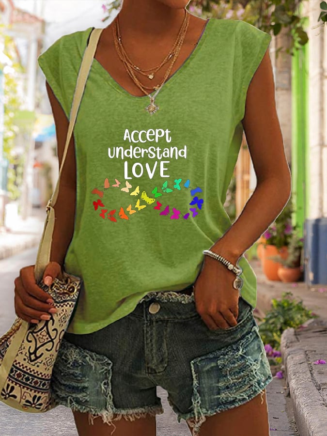 Autism Understands Love Heart Print Tank Top