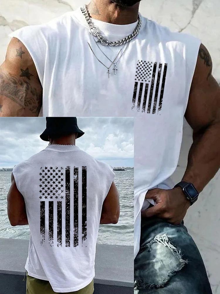 250Th Anniversary American Flag Pattern Round Neck 100% Cotton Tank Top