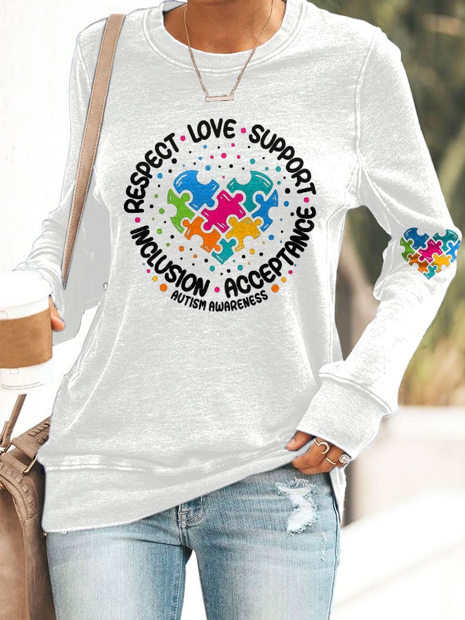 Women'S Respect Love Support Inclusion Acceptance Autism Awareness Print Long Sleeve Sweatshirt