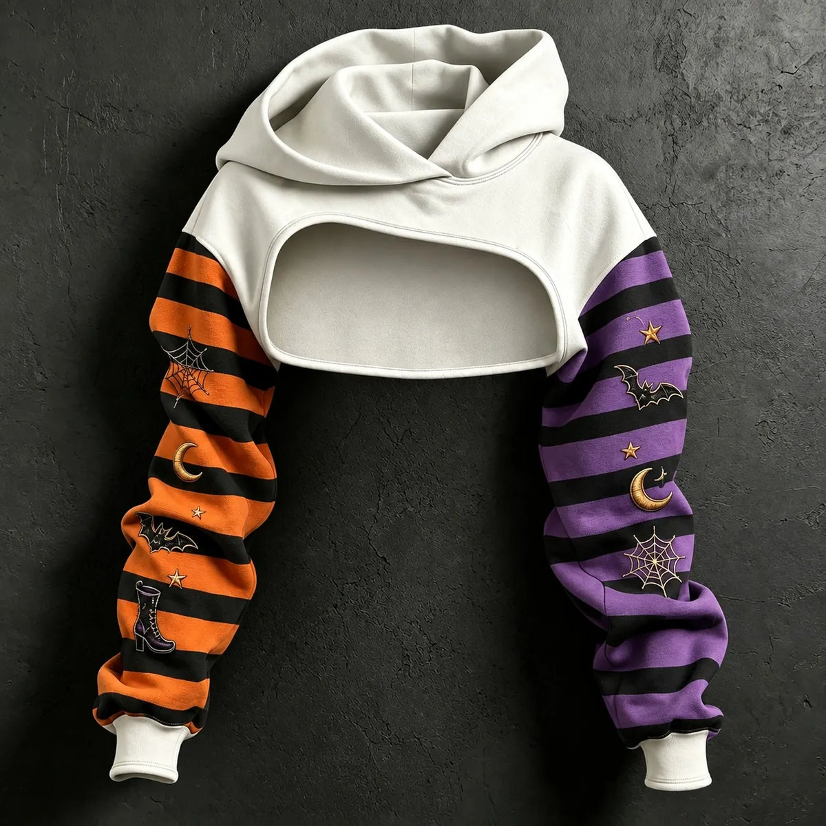 Women's Halloween Striped Bat And Star Print Hoodie Two-piece Set