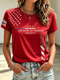 Embroidered Printed Round Neck Short Sleeved T-Shirt Commemorating The 250Th Anniversary Of The United States