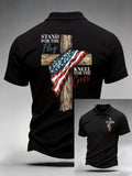 Men's Casual Stand For The Flag Kneel For The Cross Printed Polo Shirt
