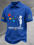 Men'S Casual Autism-Print Polo Shirt