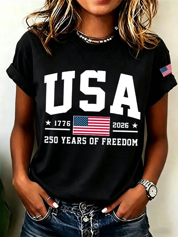 Women'S  America Flag Printed Casual T-Shirt