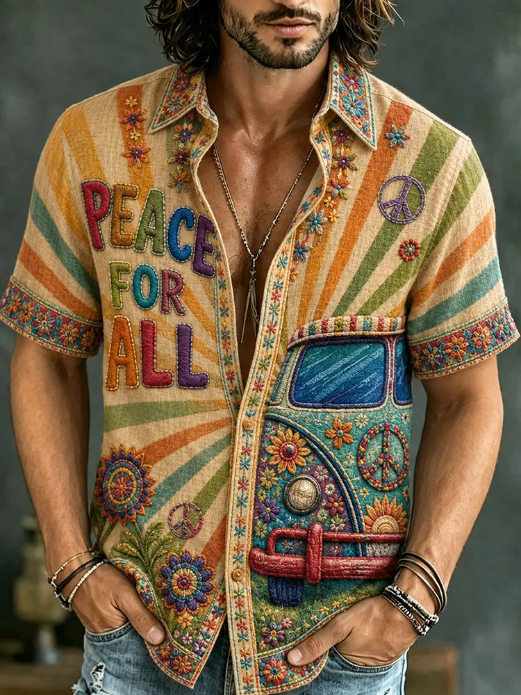 Men's Retro Hippie Art Short Sleeve Shirt
