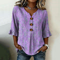 Women's Vintage Tribal Purple Floral Print Short Sleeved Shirt