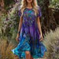 Women's Vintage Rose Floral Elegant Round Neck Dress