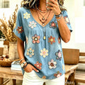 Women's Bohemian Vintage Floral Art Print Flowy Linen Blend Casual Tops