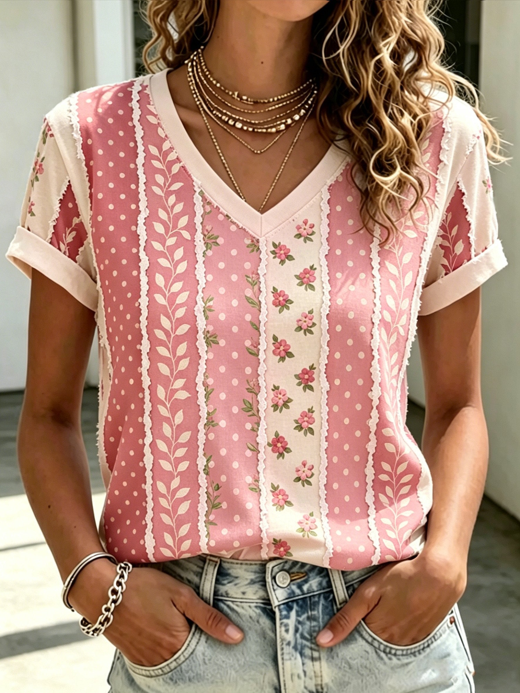 Women's Floral Print V-Neck Top