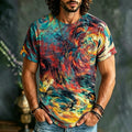 Men's Retro Casual Tie-dye Print Cotton Linen Crew Neck Short Sleeve T-shirt