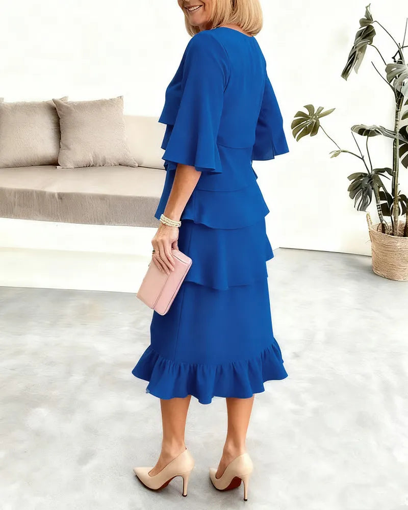 Stylish Round-Neck Tiered Dress