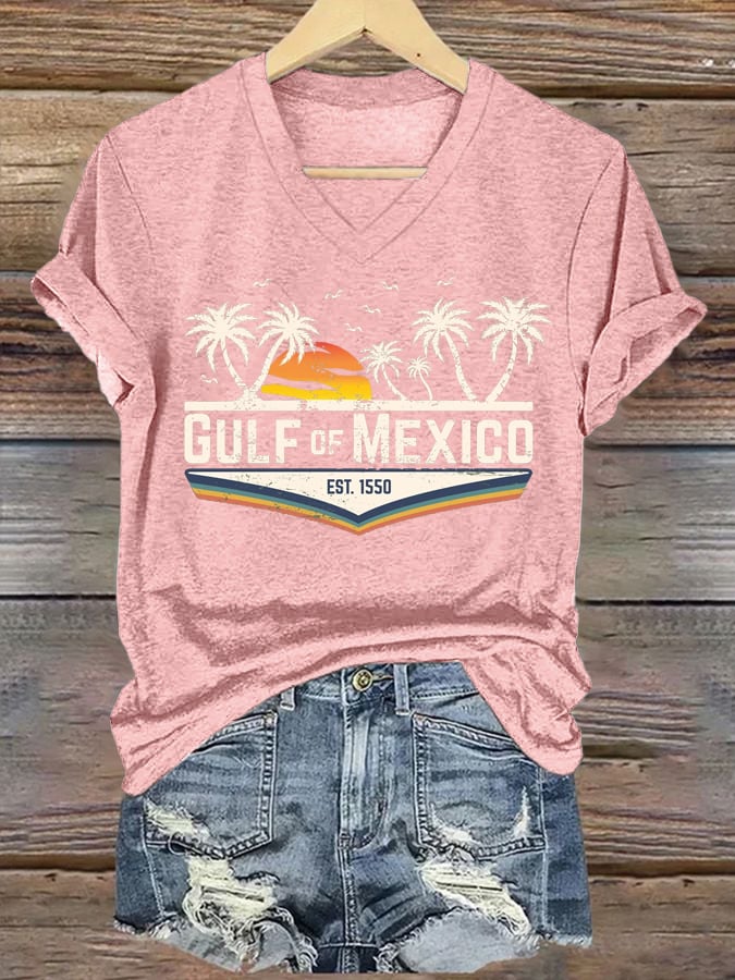 Women's Gulf Of Mexico Printed V Neck T-Shirt