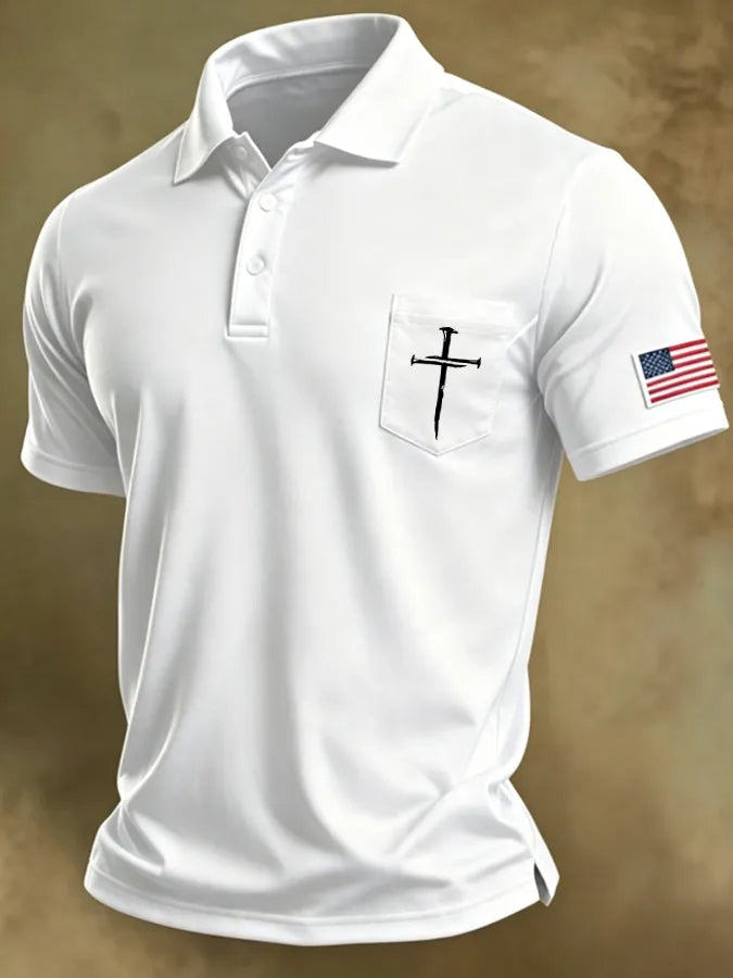 Men'S Faith Cross Printed Polo Shirt