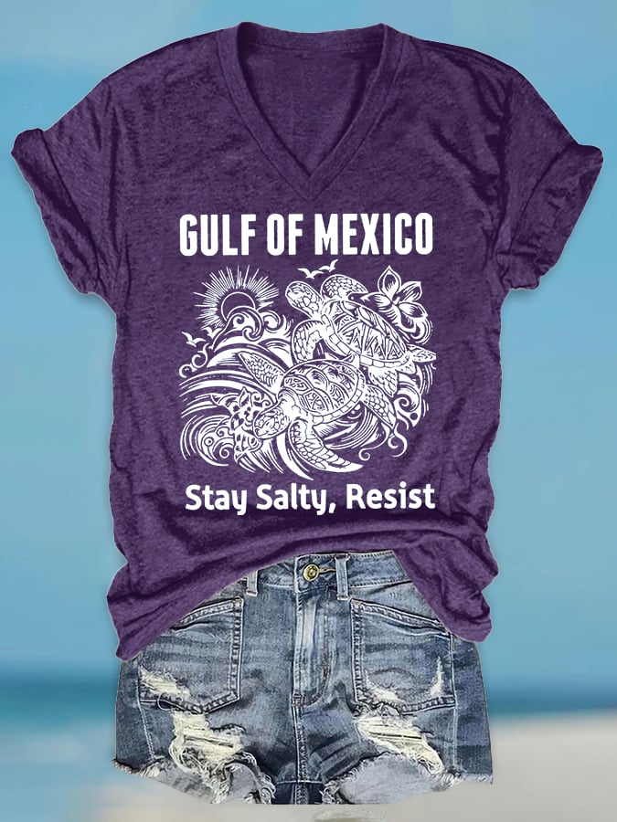 Women's Retro Gulf Of Mexico Stay Salty Resist Print T-Shirt