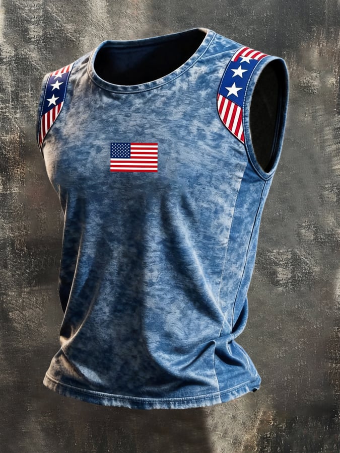 Men's Retro Independence Day Patriot Crew Neck Tank Top