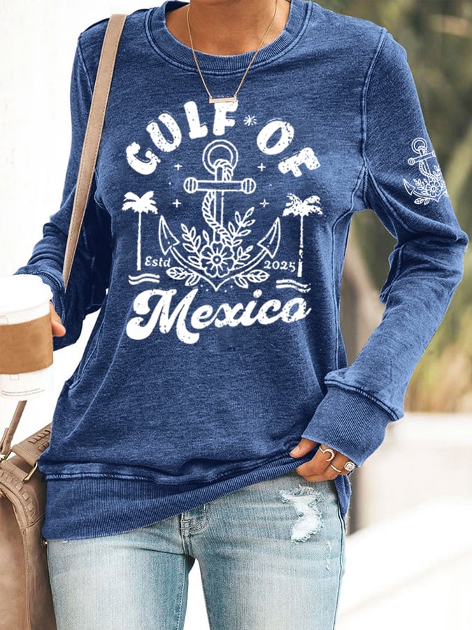 Women's Gulf Of Mexico Print Round Neck Sweatshirt