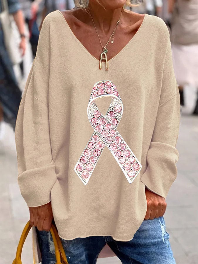 Womens Breast Cancer Awareness Jewelry Pink Ribbon Casual Top