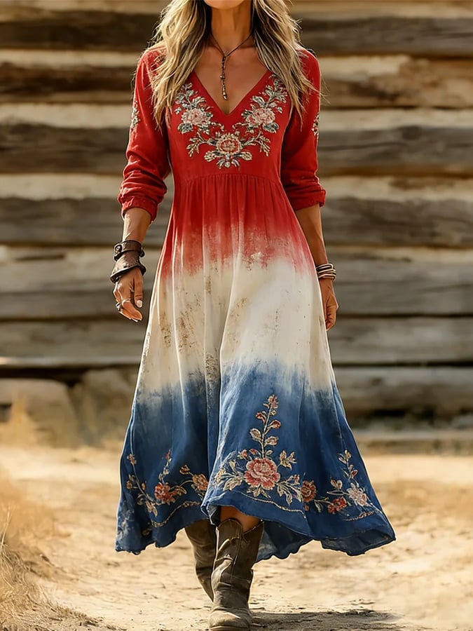 Women'S Casual American 250th Anniversary Commemorative Print Dress