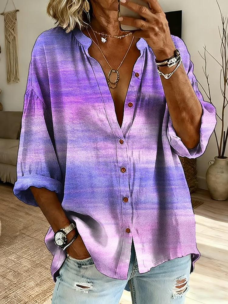 Women's Vintage Tribal Purple Floral Print Button Shirt