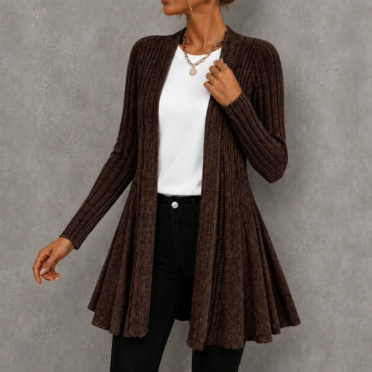 Elegant Knitted Long-sleeved Mid-length Cardigan