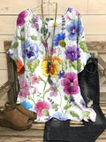 Women's Alzheimer's Purple Floral Print Round Neck Casual Shirt
