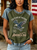 Women's Western Independence Day Eagle America 250 Printed T-shirt-5