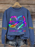 Women'S Infinity Heart Love Autism Awareness Needs No Words Print Long Sleeve Sweatshirt