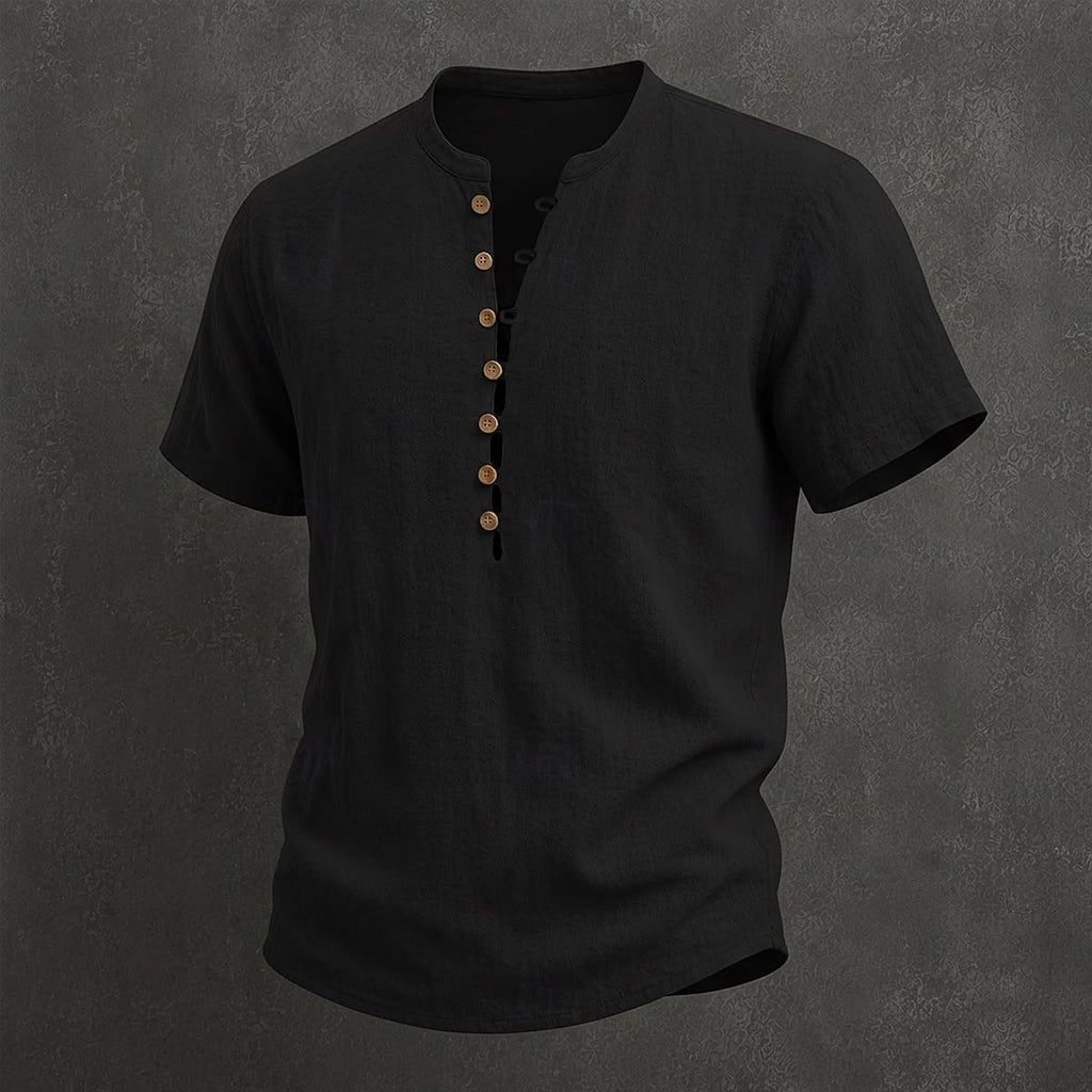 Men's Linen Short Sleeve Henley  T-Shirt