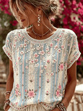 Women's Vintage Floral Breast Cancer Print Top